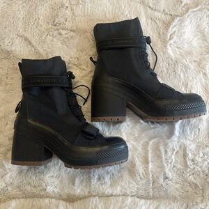 Converse Chuck Taylor All Star‎ GR82 All Black Stylist Platform Boot Heel Size 8